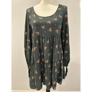 Urban Outfitters Mindy green and pink floral tiered fall babydoll mini dress Med